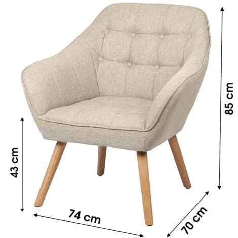 Fauteuil scandinave chaise de canapé de loisirs avec un revêtement en  tissu, accoudoirs rembourés et des pieds en bois massif, gris - Conforama