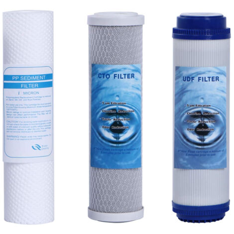 KIT TRE CARTUCCE FILTRO SISTEMA FILTRAZIONE ACQUA 1 SEDIMENTI 2 CARBONI ATTIVI 10" 5µ
