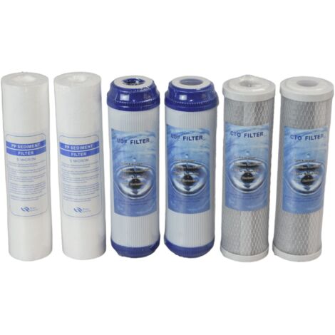 2x KIT TRE CARTUCCE ( 6 PEZZI ) FILTRO SISTEMA FILTRAZIONE ACQUA SEDIMENTI + CARBONI ATTIVI 10" 5 μ