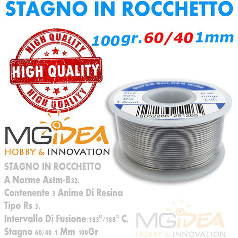 BOBINA STAGNO ROCCHETTO 60/40 100GR. 1MM PER SALDARE SALDATURA LABORATORIO HIGH QUALITY MGIDEA