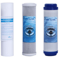 KIT TRE CARTUCCE FILTRO SISTEMA FILTRAZIONE ACQUA 1 SEDIMENTI 2 CARBONI ATTIVI 10" 5µ
