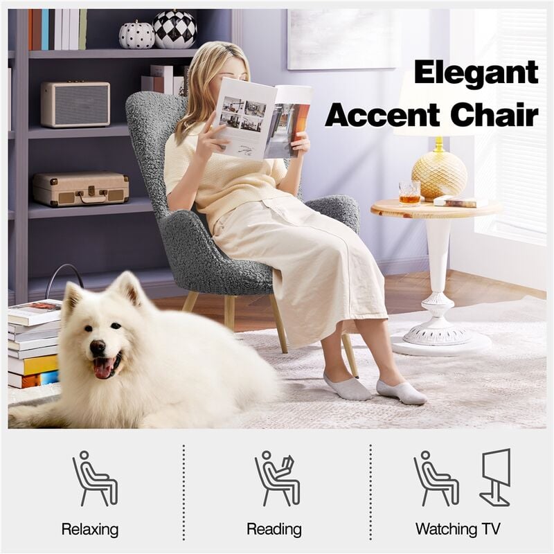 Yaheetech Boucle Accent Chair with Wood tone Metal Legs Gray