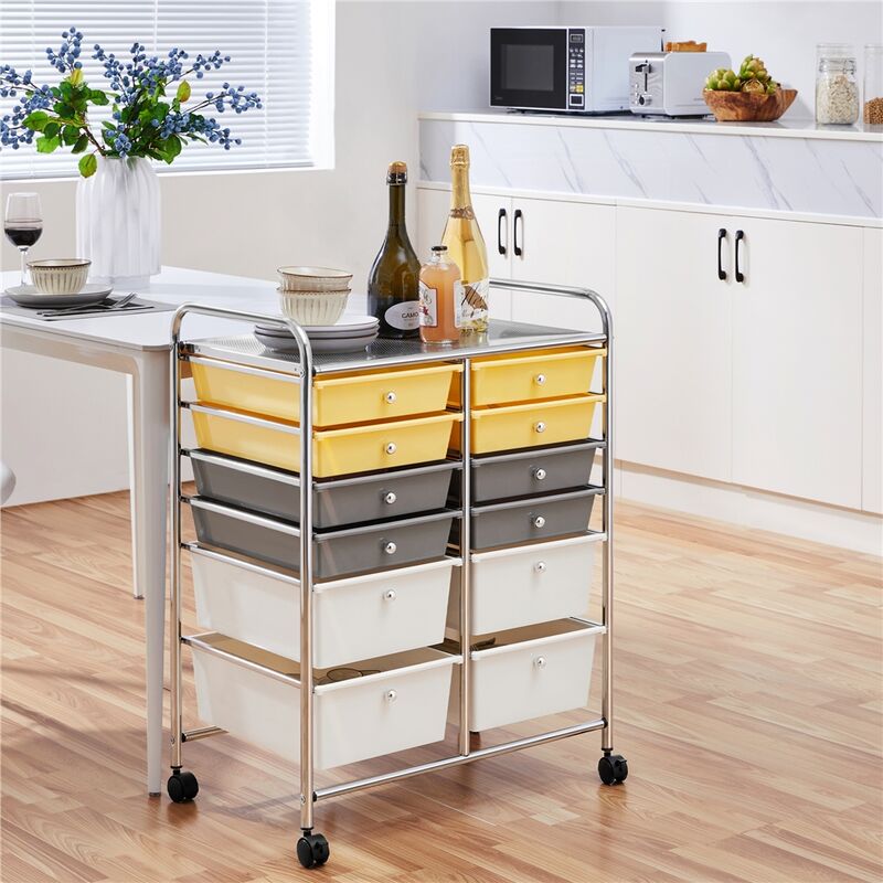 Yaheetech 12 Drawers Rolling Storage Cart Mobile Storage Bin Trolley, White