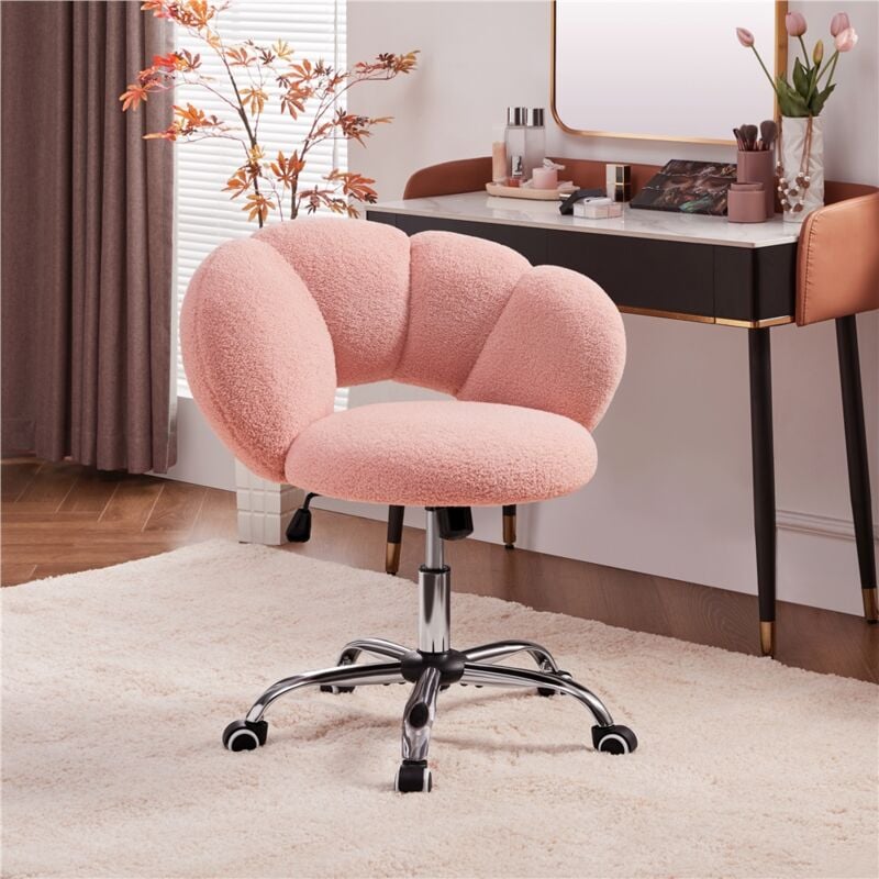Yaheetech Upholstered Boucle Desk Chair with Cloud Shaped Backrest Pink