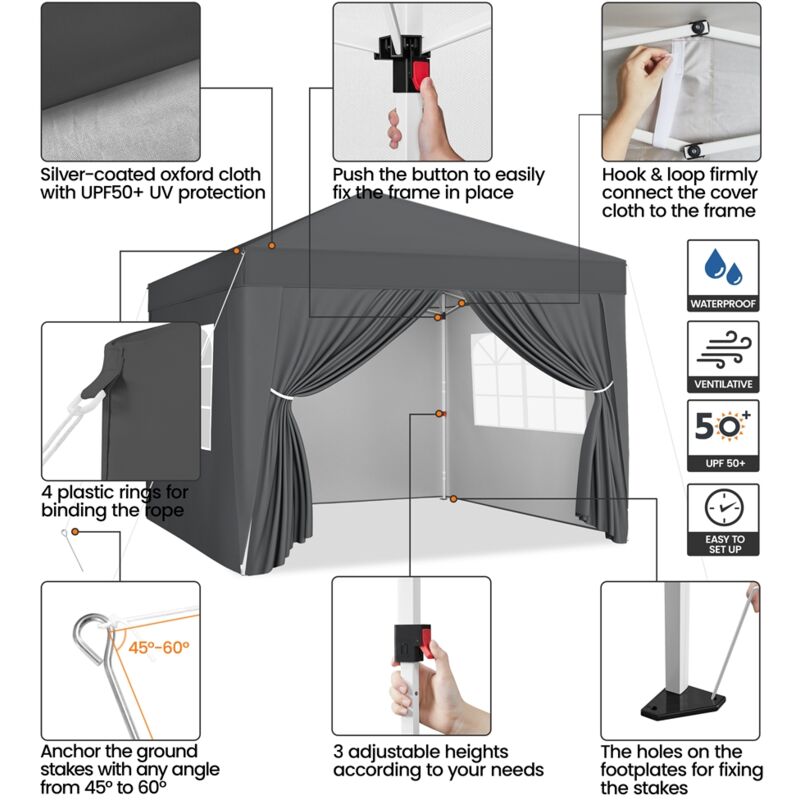 Yaheetech 3x3M Heavy Duty Pop Up Gazebo, Waterproof Commercial Shelter Tent, 500D Oxford, Steel Frame, With Wheeled Bag, 4 Weight Bags, Stakes & Ropes For Outdoor, Camping, Garden, Party, Beige