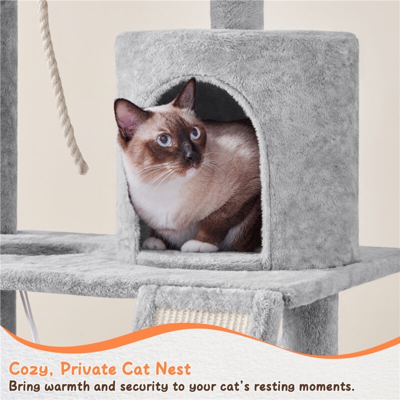 JJW Cat Tree Tower with Sisal Scratching Posts Condos,Hammock Plush Perches,Cat  Activity Centres Kittens Furniture Play House (Smoky Grey) 通販 