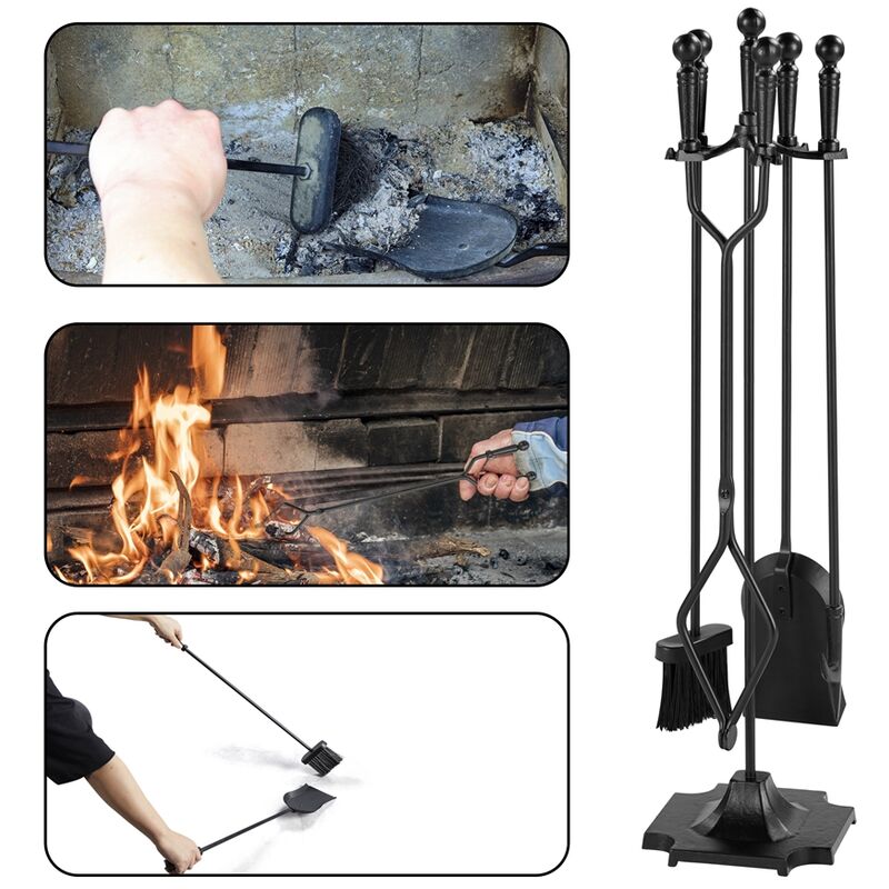 Costway 5 Pieces Fireplace Iron Standing Tools Set