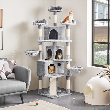 Yaheetech 76.5-inch Large Cat Tree, Cat Tower with 3 Condos, Light Gray