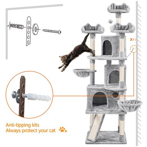 Yaheetech 76.5-inch Large Cat Tree, Cat Tower with 3 Condos, Light Gray