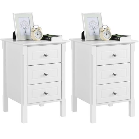 Yaheetech 3-drawer Side Table with Heavy Duty Solid Pine Wood Legs, Set of 2, White