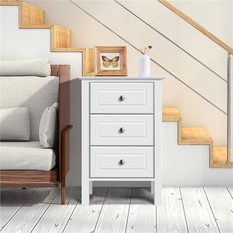 Yaheetech 3-drawer Side Table with Heavy Duty Solid Pine Wood Legs, Set of 2, White