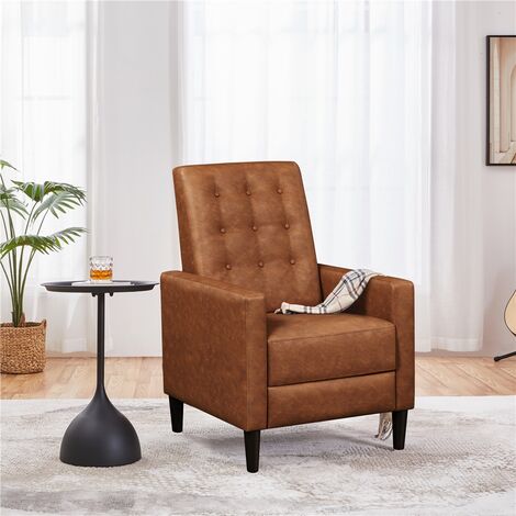 Yaheetech Faux Leather Recliner Chair Adjustable Back & Footrest, Brown