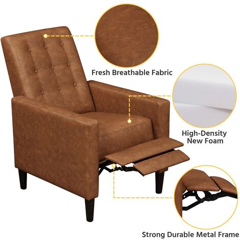 Yaheetech Faux Leather Recliner Chair Adjustable Back & Footrest, Brown