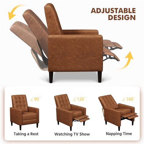Yaheetech Faux Leather Recliner Chair Adjustable Back & Footrest, Brown