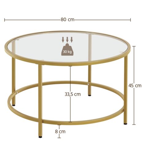 Yaheetech Tempered Glass Round Coffee Table with Protective Foot Pads, Mustard Gold