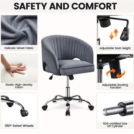 Yaheetech Home Office Chair with Tufted Barrel Back, Rolling Wheels,Velvet Accent Armchair, Dark Gray