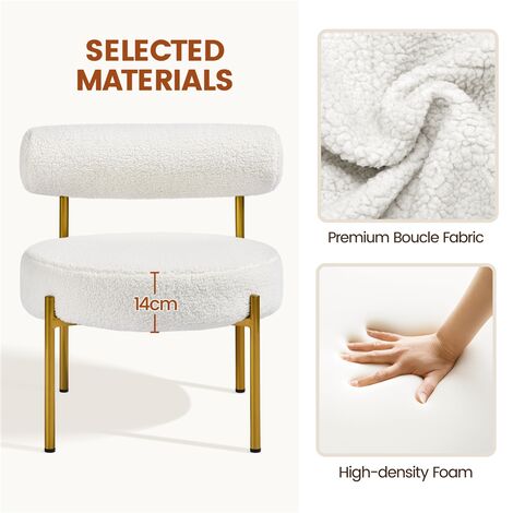 Yaheetech Boucle Accent Chair Side Chair with Round Padded Seat and Gold Metal Legs, White