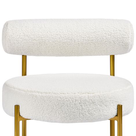 Yaheetech Boucle Accent Chair Side Chair with Round Padded Seat and Gold Metal Legs, White