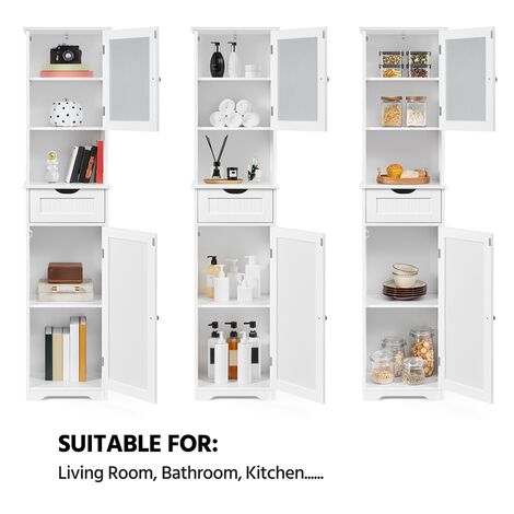 Yaheetech 170cm Tall Freestanding Storage Cabinet with Door for Kitchen/Bathroom/Living Room, White
