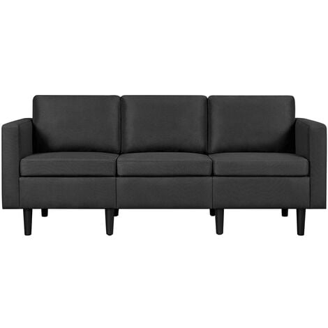 Yaheetech Contemporary 3-Seater Sofa Linen Fabric Upholstered Couch Sofa, Black