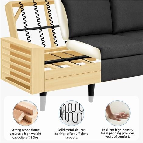 Yaheetech Contemporary 3-Seater Sofa Linen Fabric Upholstered Couch Sofa, Black
