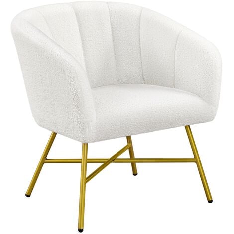 Yaheetech Boucle Barrel Accent Chair with Backrest/Armrest, White
