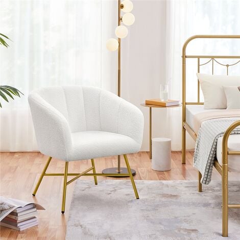 Yaheetech Boucle Barrel Accent Chair with Backrest/Armrest, White