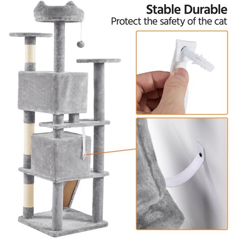 Yaheetech Cat Tree Kitten Tree Tower w/ 2 Condos & 2 Fur Balls & 3 Scratching Posts & 3 Platforms, Light Gray