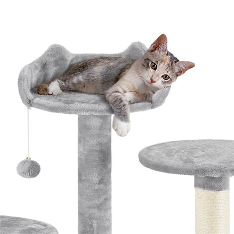 Yaheetech Cat Tree Kitten Tree Tower w/ 2 Condos & 2 Fur Balls & 3 Scratching Posts & 3 Platforms, Light Gray