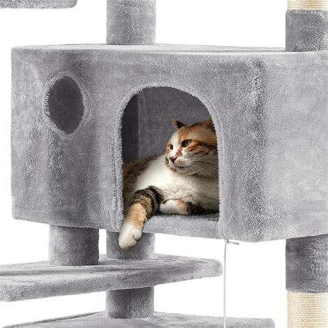 Yaheetech Cat Tree Kitten Tree Tower w/ 2 Condos & 2 Fur Balls & 3 Scratching Posts & 3 Platforms, Light Gray