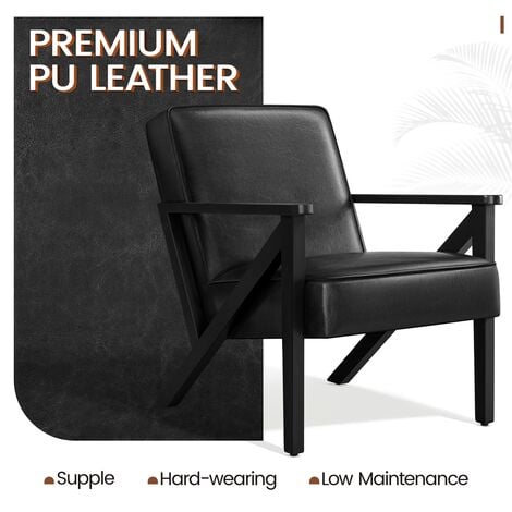 Yaheetech Accent Chair Faux Leather Armchair, Black