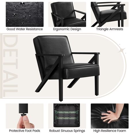 Yaheetech Accent Chair Faux Leather Armchair, Black