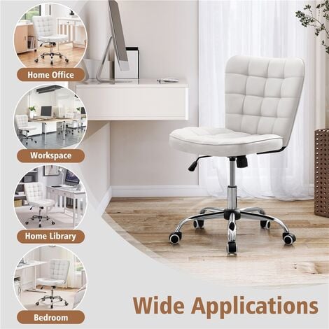 Yaheetech Modern Tufted Armless Desk Chair Task Chair Mid-back Office Chair, White