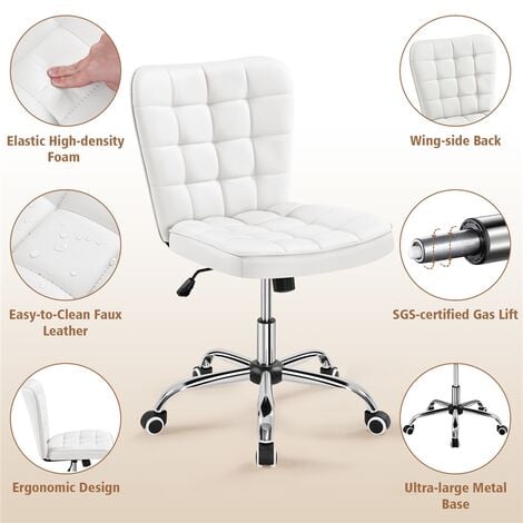 Yaheetech Modern Tufted Armless Desk Chair Task Chair Mid-back Office Chair, White