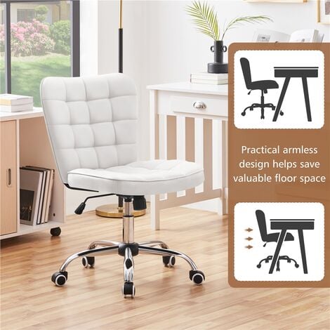Yaheetech Modern Tufted Armless Desk Chair Task Chair Mid-back Office Chair, White