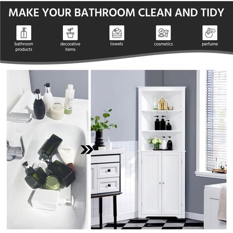 Yaheetech 163cm Tall Corner Cabinet, Corner Shelving Unit, Freestanding Bathroom Cabinet, White