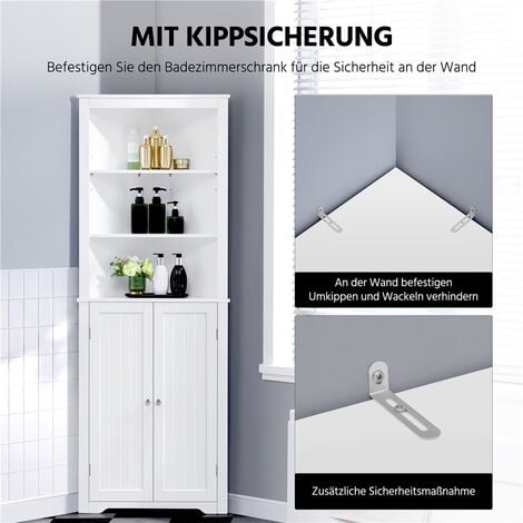 Yaheetech 163cm Tall Corner Cabinet, Corner Shelving Unit, Freestanding Bathroom Cabinet, White