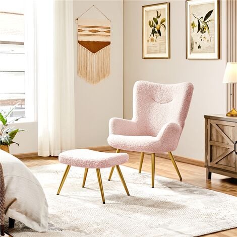 Yaheetech Accent Chair and Ottoman Set, Pink