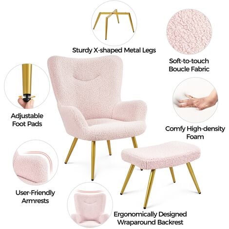 Yaheetech Accent Chair and Ottoman Set, Pink
