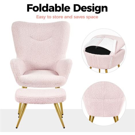 Yaheetech Accent Chair and Ottoman Set, Pink