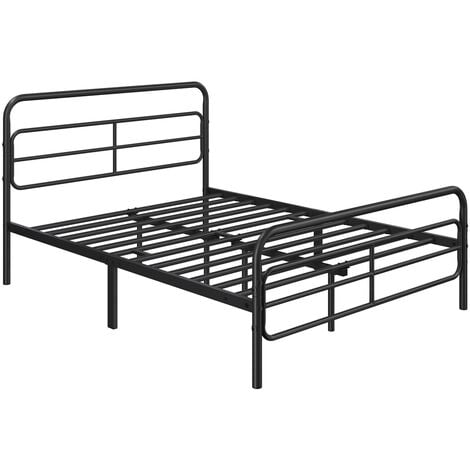 Yaheetech 4ft6 Double Modern Bed Frame Metal Platform Bed with Geometric Patterned Headboard, Black