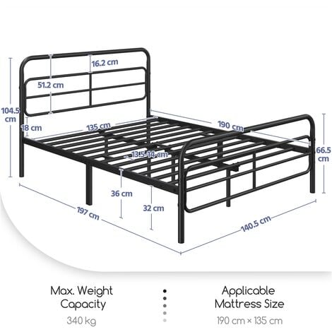 Yaheetech 4ft6 Double Modern Bed Frame Metal Platform Bed with Geometric Patterned Headboard, Black