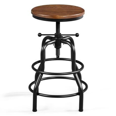 Yaheetech Vintage Industrial Bar Stool Rustic Swivel Bar Stool Round Wood Metal Stool Counter-Height Stool, Brown