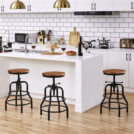 Yaheetech Vintage Industrial Bar Stool Rustic Swivel Bar Stool Round Wood Metal Stool Counter-Height Stool, Brown