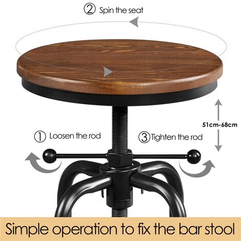 Yaheetech Vintage Industrial Bar Stool Rustic Swivel Bar Stool Round Wood Metal Stool Counter-Height Stool, Brown