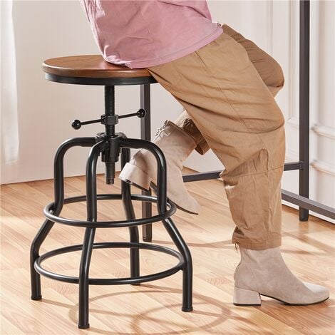 Yaheetech Vintage Industrial Bar Stool Rustic Swivel Bar Stool Round Wood Metal Stool Counter-Height Stool, Brown