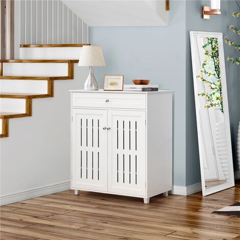 Yaheetech 4 Tier Shoe Storage Cabinet 1 Drawer Closed Adjustable Shoes Rack Entryway Hallway Furniture, White