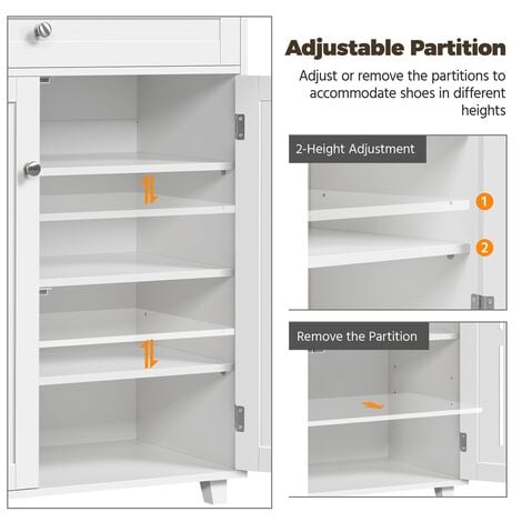 Yaheetech 4 Tier Shoe Storage Cabinet 1 Drawer Closed Adjustable Shoes Rack Entryway Hallway Furniture, White