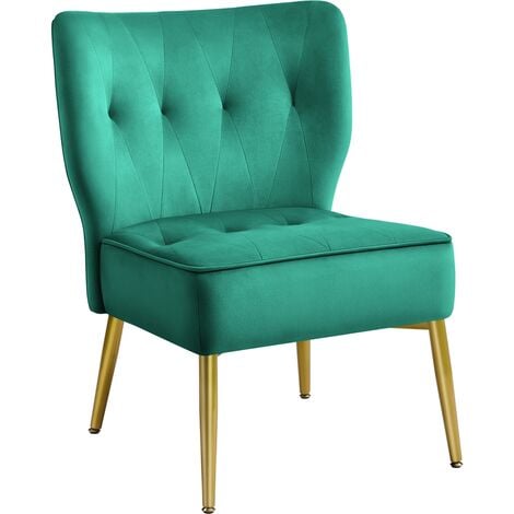 Yaheetech Velvet Tufted Accent Chair with Golden Legs, Armless Living Room Chair, Green