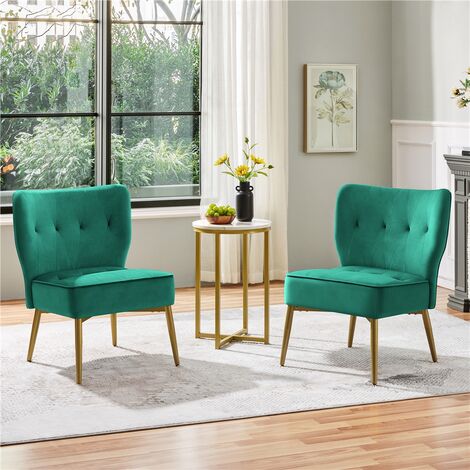 Yaheetech Velvet Tufted Accent Chair with Golden Legs, Armless Living Room Chair, Green